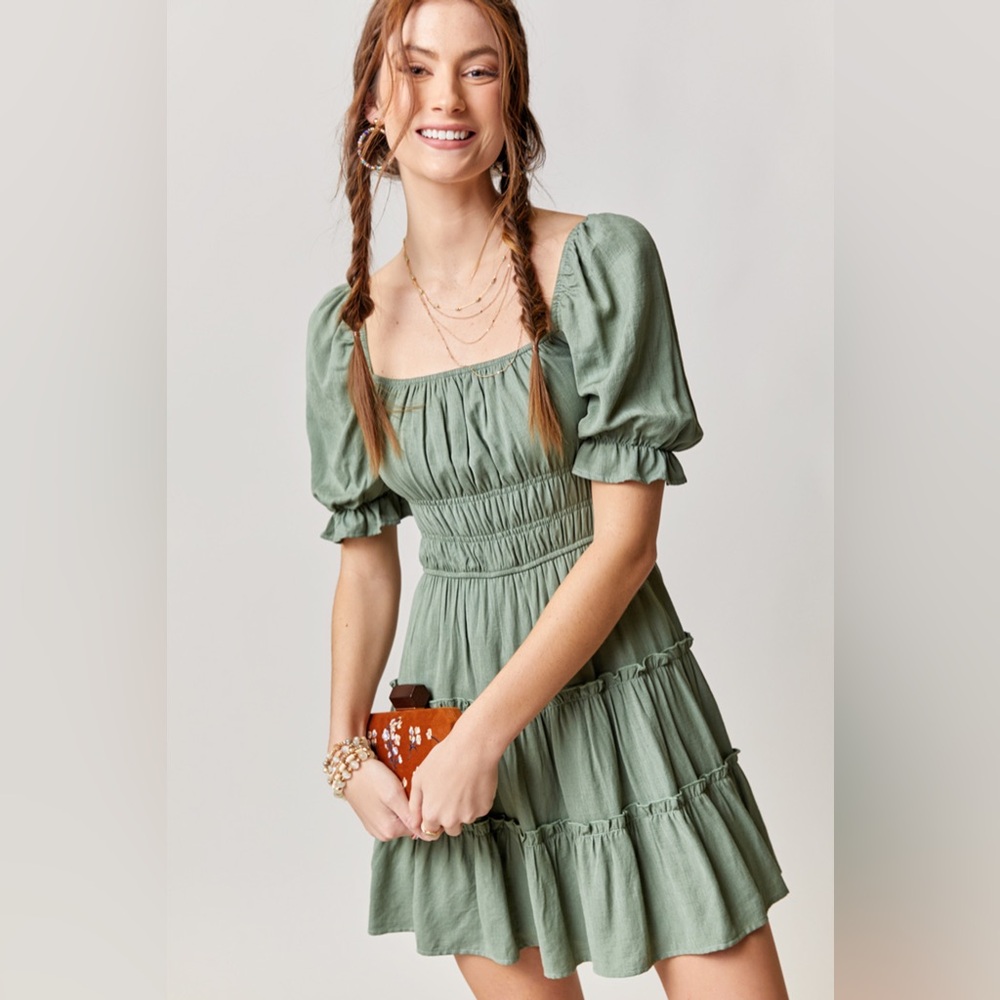 Altar’d State Green Puff Sleeve Dress